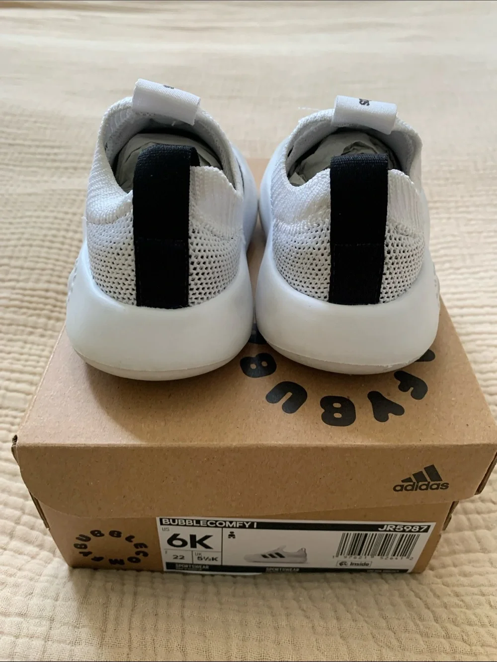adidas Kids Bubblecomfy I Slip-On Sneakers in White and Black